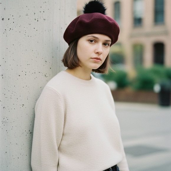 Accessories - CND Wool Parkhurst Burgundy Beret with Faux Fur